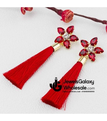 Gold Plated Red Star Tassel Earrings