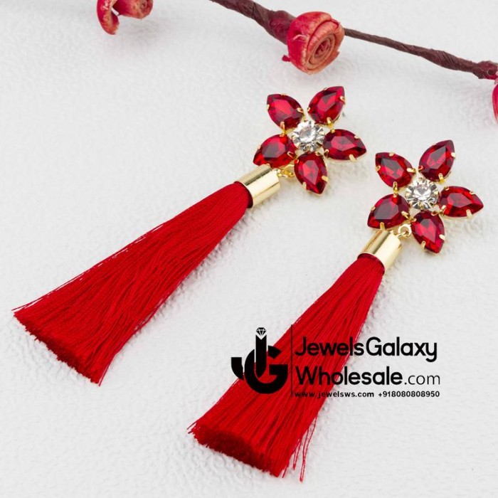 Gold Plated Red Star Tassel Earrings