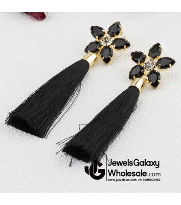 Gold Plated Black Star Tassel Earrings