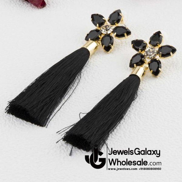 Gold Plated Black Star Tassel Earrings