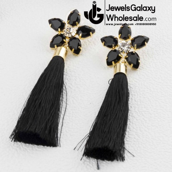 Gold Plated Black Star Tassel Earrings