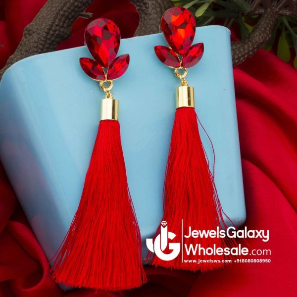 Gold Plated Designer Red Club Tassel Earrings