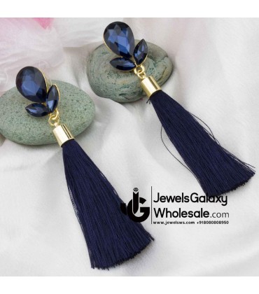 Gold Plated Designer Blue Club Tassel Earrings
