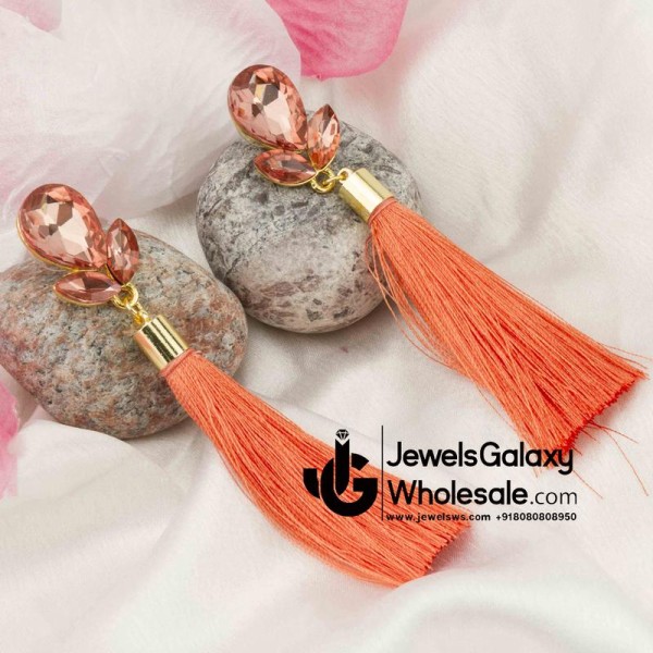 Gold Plated Designer Orange Club Tassel Earrings