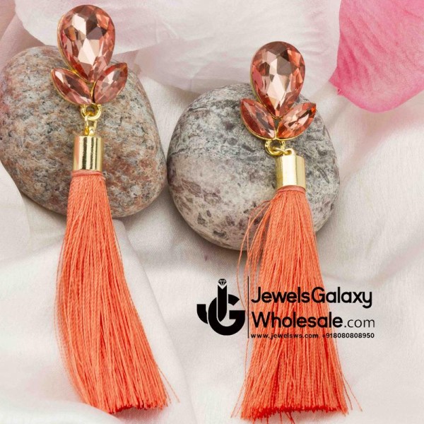 Gold Plated Designer Orange Club Tassel Earrings