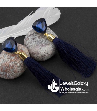 Gold Plated Designer Blue Geometrical Tassel Earrings