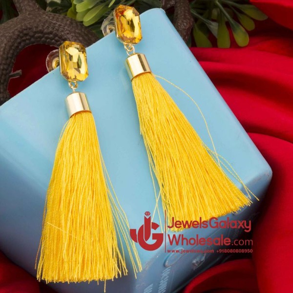 Gold Plated Designer Yellow Geometrical Tassel Earrings