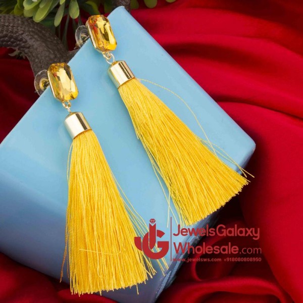 Gold Plated Designer Yellow Geometrical Tassel Earrings