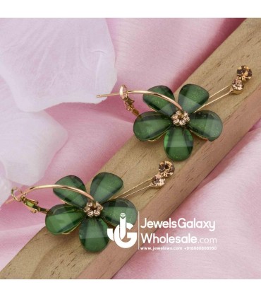 Gold Plated Floral Green Drop Earrings