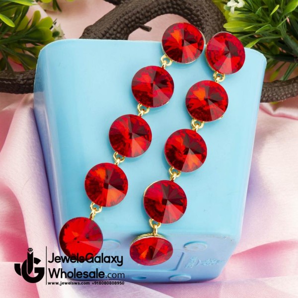 Gold Plated Geometrical Red Long Drop Earrings