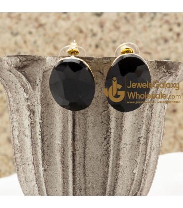 Black Gold-Plated Oval Stone Studs