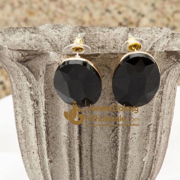 Black Gold-Plated Oval Stone Studs