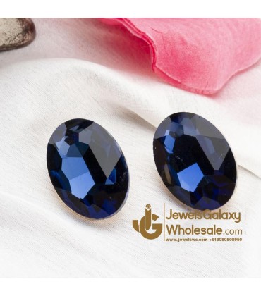 Navy Gold-Plated Oval Stone Studs