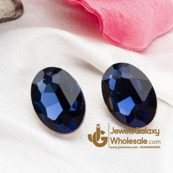 Navy Gold-Plated Oval Stone Studs