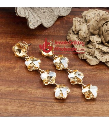 Gold-Plated Stone-Studded Floral Drop Earrings