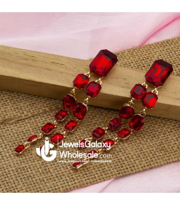 Red Gold-Plated Stone-Studded Geometric Drop Earrings