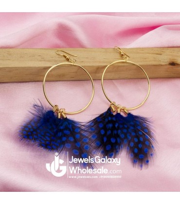 Blue Gold-Plated Circular Drop Earrings