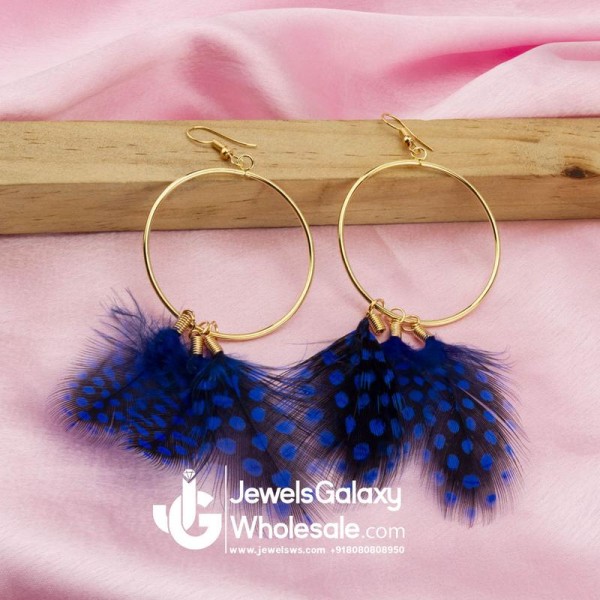 Blue Gold-Plated Circular Drop Earrings