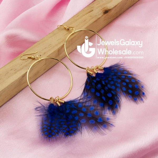 Blue Gold-Plated Circular Drop Earrings