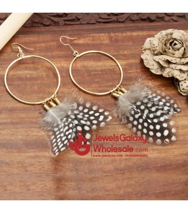 Black & White Gold-Plated Circular Drop Earrings