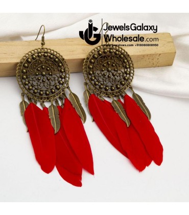 Red Antique Gold-Plated Contemporary Drop Earrings