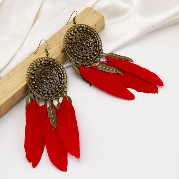 Red Antique Gold-Plated Contemporary Drop Earrings