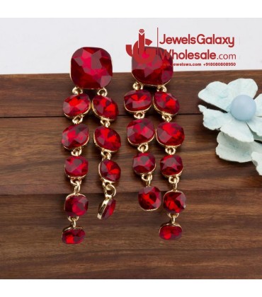 Red Gold-Plated Square Drop Earrings