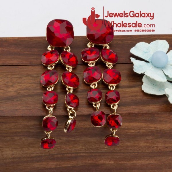 Red Gold-Plated Square Drop Earrings