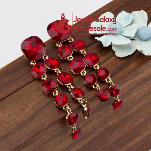 Red Gold-Plated Square Drop Earrings