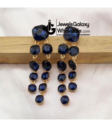 Navy Blue Gold-Plated Geometric Drop Earrings