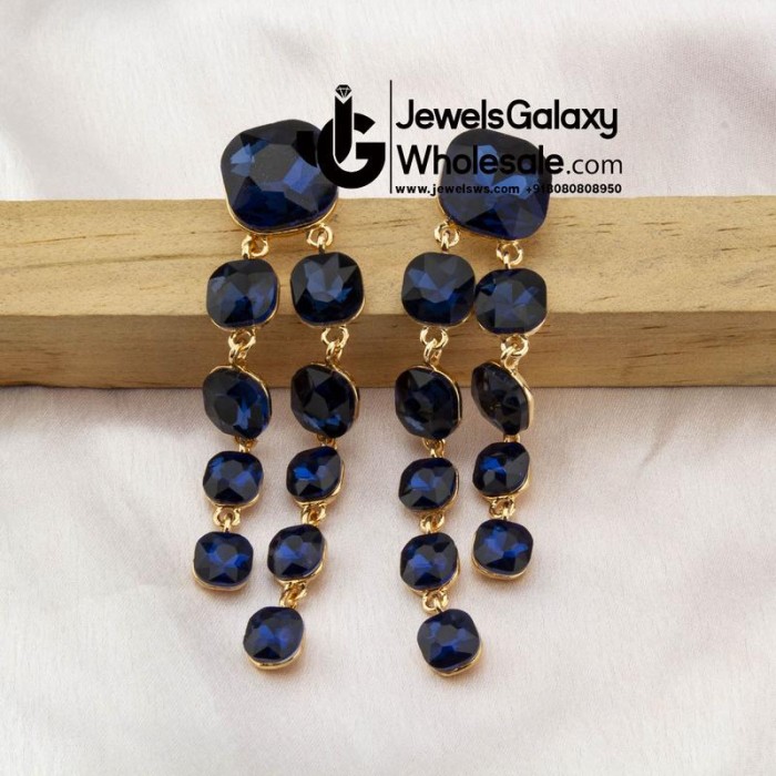 Navy Blue Gold-Plated Geometric Drop Earrings