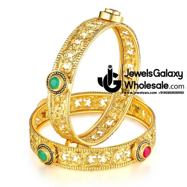 Guaranteed Gold Plated Ruby Green Traditional Bangles