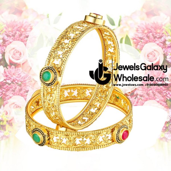 Guaranteed Gold Plated Ruby Green Traditional Bangles