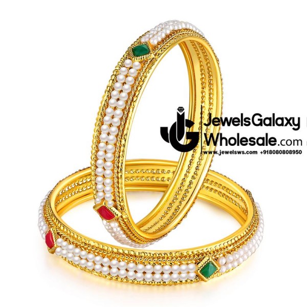 Guaranteed Gold Plated Ruby Green Pearl Bangles