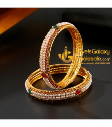 Guaranteed Gold Plated Ruby Green Pearl Bangles