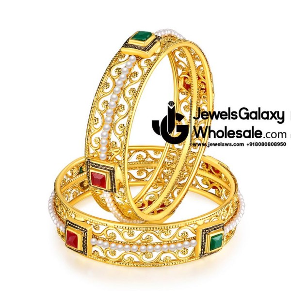 Guaranteed Gold Plated Ruby Green Pearl Bangles