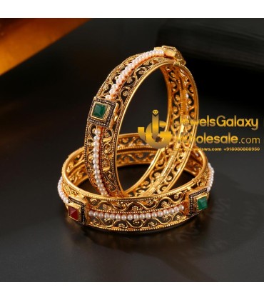 Guaranteed Gold Plated Ruby Green Pearl Bangles