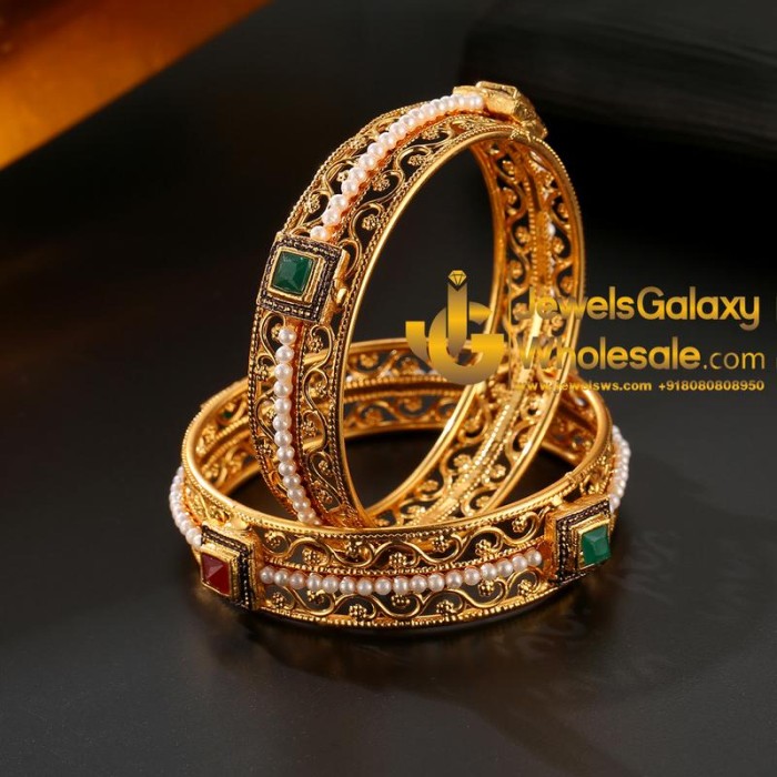 Guaranteed Gold Plated Ruby Green Pearl Bangles