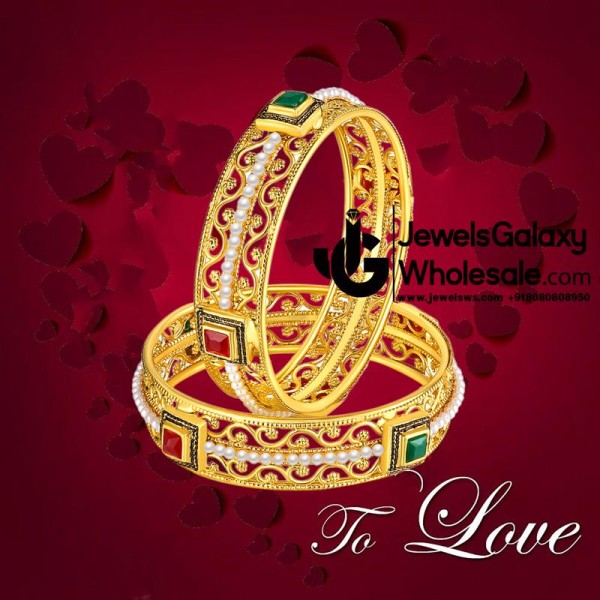 Guaranteed Gold Plated Ruby Green Pearl Bangles