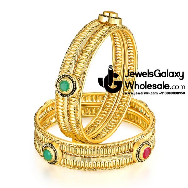 Guaranteed Gold Plated Ruby Green Traditional Bangles