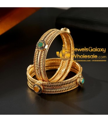 Guaranteed Gold Plated Ruby Green Traditional Bangles