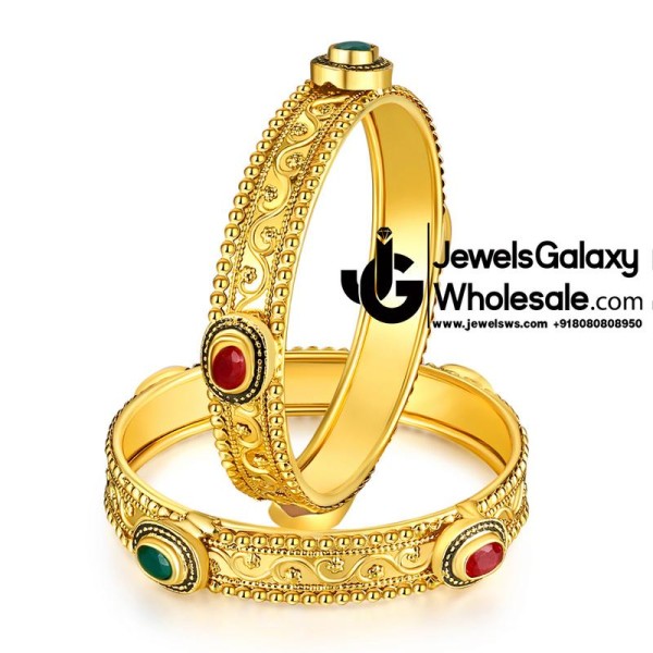 Guaranteed Gold Plated Ruby Green Traditional Bangles