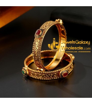 Guaranteed Gold Plated Ruby Green Traditional Bangles