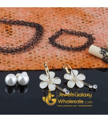 Combo of White Stud, Off white Dangle Earrings and Choker Set