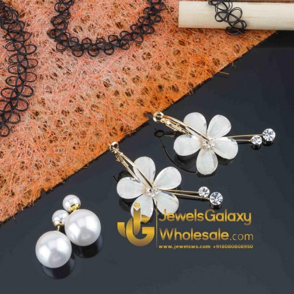 Combo of White Stud, Off white Dangle Earrings and Choker Set