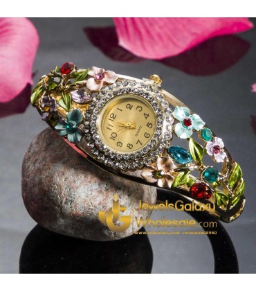 Rose Gold Plated Multicolour Floral Bracelet Watch 9079