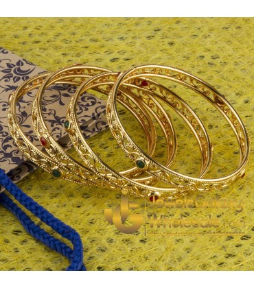 Guaranteed Gold Plated Traditional Ruby Green Bangles 12188