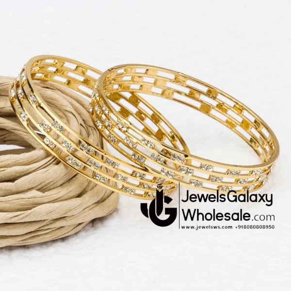 Guaranteed Gold Plated American Diamond Bangle Set 12222