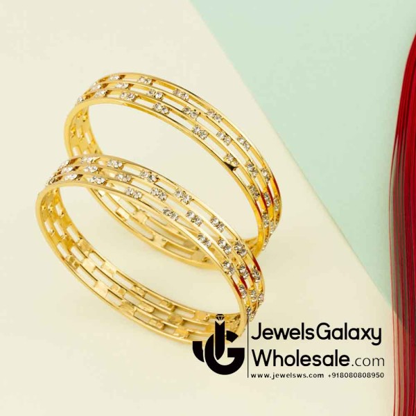 Guaranteed Gold Plated American Diamond Bangle Set 12222