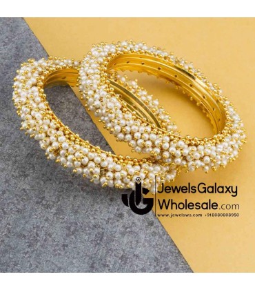 1 Gram Gold Plated White Pearl Bangles 12226